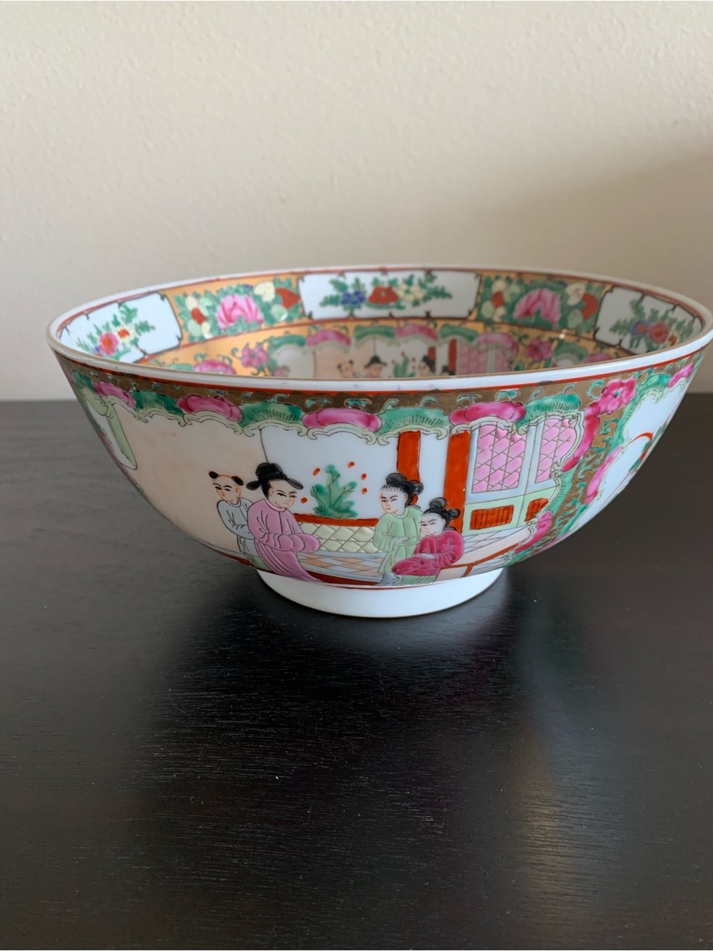 Famille Rose Medallion Enameled Bowl Colorful Hand Painted Chinese Asian Decor